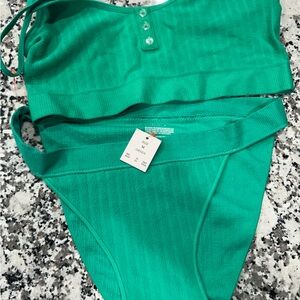 Colsie Teal Ribbed Bikini Set